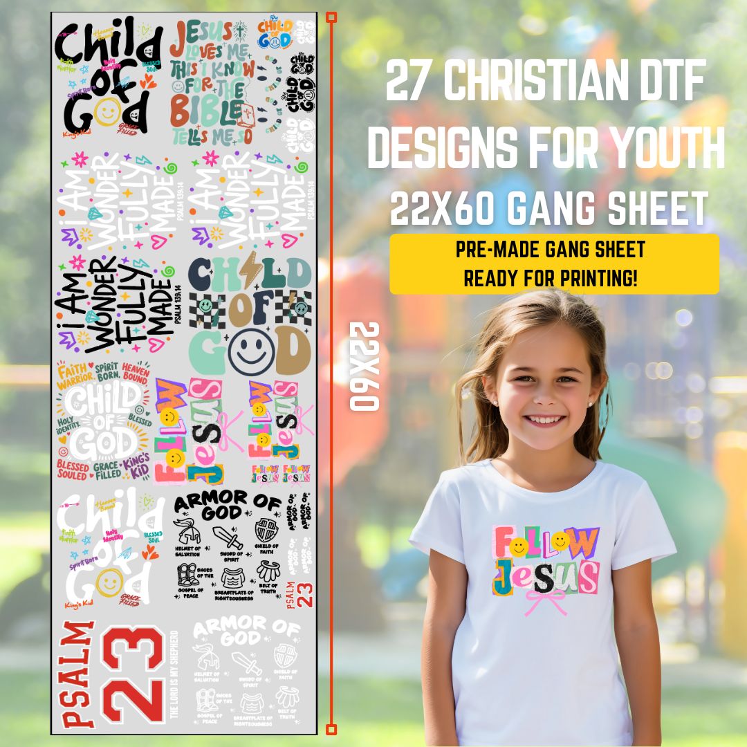 22x60 Christian Designs for Youth DTF Gang Sheet