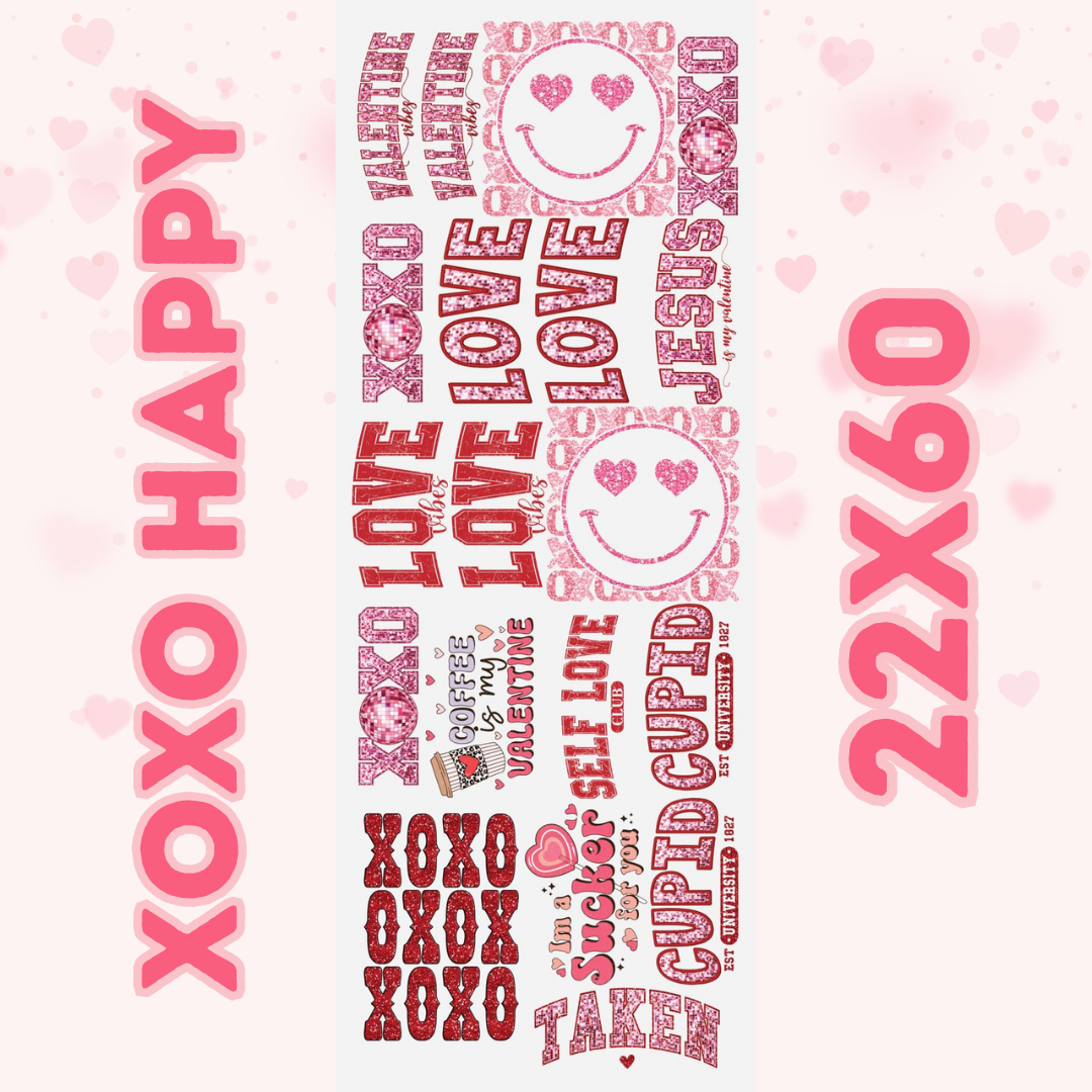 22x60 Pre-made XOXO Happy Valentine's Day DTF Gang Sheet