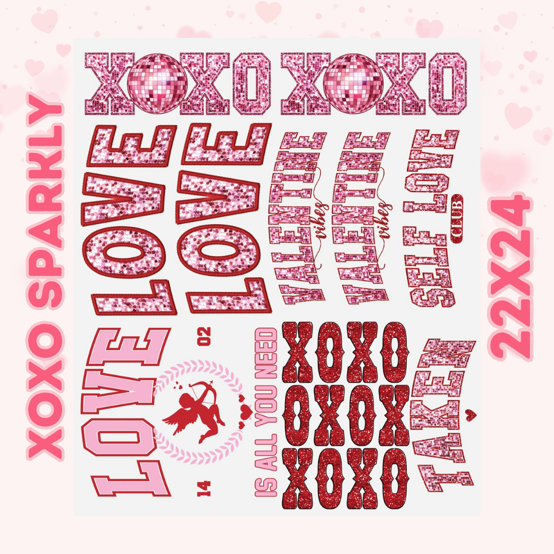 22x24 Pre-made XOXO Sparkly Valentine's Day DTF Gang Sheet