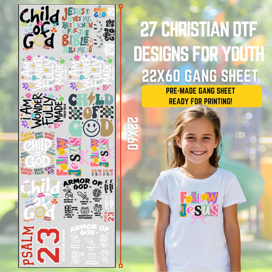 22x60 Christian Designs for Youth DTF Gang Sheet